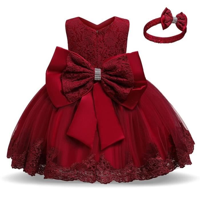 Robe Baptême Bébé Fille Princesse Dos Nu Broderie Fleurs Paillettes Nœud Tutu Élégante Demoiselle D'Honneur Mariage Anniversaire Fête