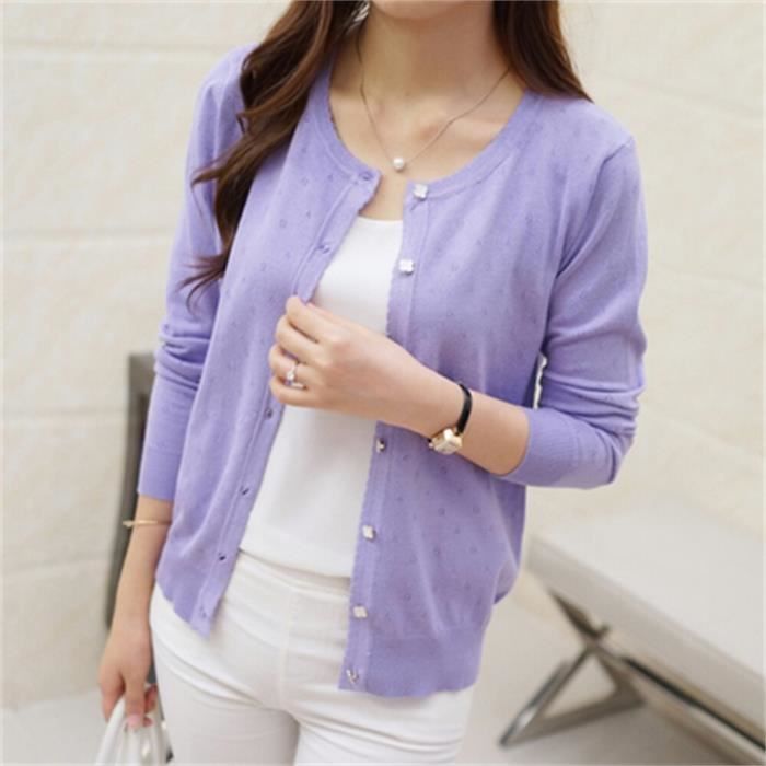 CUNYI Gilet Femme Court Cardigan Manches 3/4 Boutons - Pull Léger Élégant Col Rond
