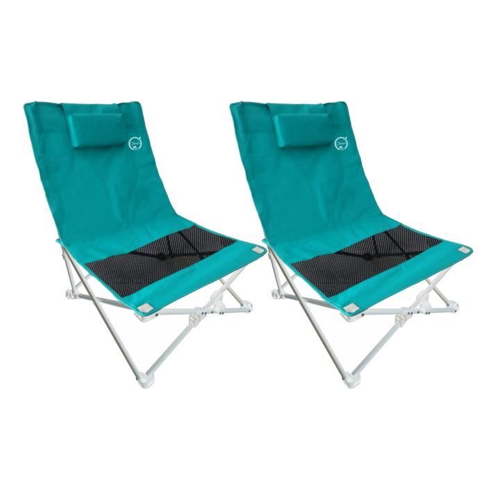 Lot de 2 sièges de plage pliables - O'Beach - Acier - Textilène - Bleu