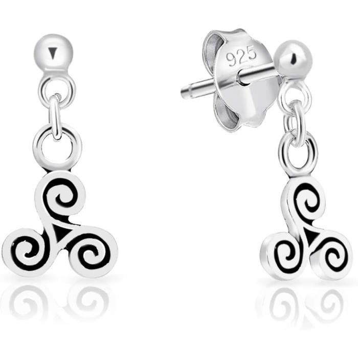 Boucles D'oreilles Femme Argent 925 Trinité Celtique Avec Turquoise - 9 X 35 Mm