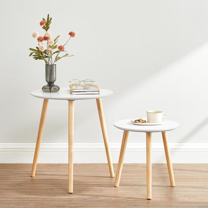 SONGMICS Lot de 2 Tables Basses gigognes - Φ 45cm et Φ 35cm - Table d'appoint pour cafétéria - Style scandinave - blanc LET07WN