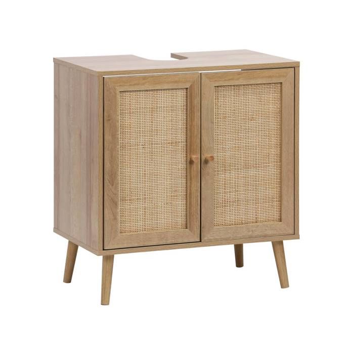 sweeek - Meuble sous lavabo décor bois et cannage BOHÈME sweeek - Meuble sous lavabo décor bois et cannage BOHÈME