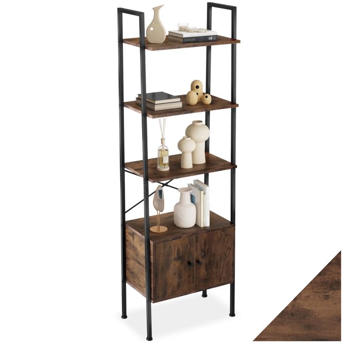 Étagère - TECTAKE - Étagère BRENTWOOD au design minimaliste et industriel en panneau aggloméré 575 x 34 x 173 cm - Bois foncé