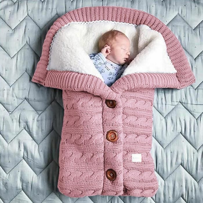 Bambin Bebe Poussette Couverture Enveloppe Emmailloter Hiver Chaud Sacs De Couchage Bouton Tricoter Rose Cdiscount Electromenager