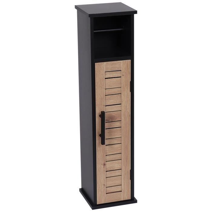 Meuble Réserve et Dérouleur de Papier WC - TENDANCE - H 75 cm - Noir - 1 porte - 1 étagère Meuble Réserve et Dérouleur de Papier WC - TENDANCE - H 75 cm - Noir - 1 porte - 1 étagère