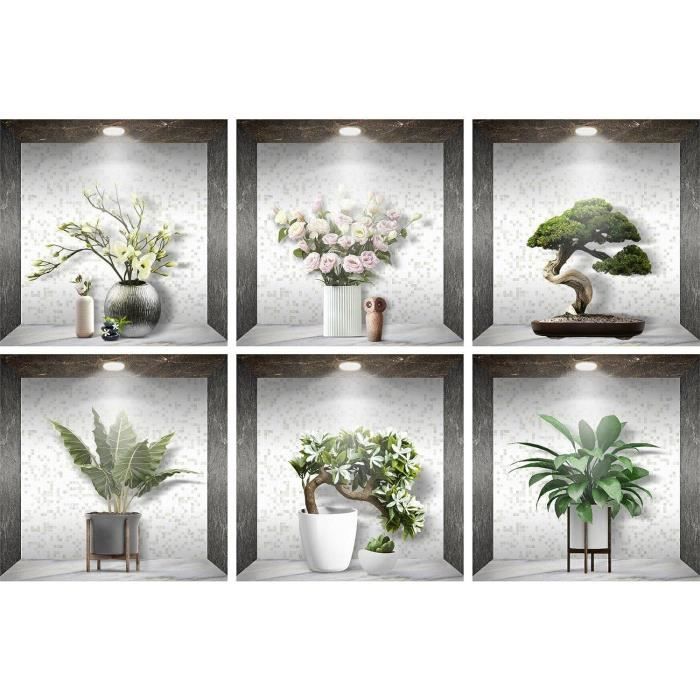 Lot De 6 Stickers Muraux Effet 3D - Vase - Autocollant Mural 3D - Avec  Fleurs - Plantes Vertes - Arbre Bonsaï - Pour Chambre [P26] - Cdiscount  Maison
