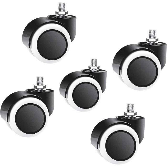 Beby Lot 5 Patins Fixes 51 Mm – Remplace Roulettes Chaise Bureau – Hauteur Totale 51 Mm – PU Antidérapant Gris/noir