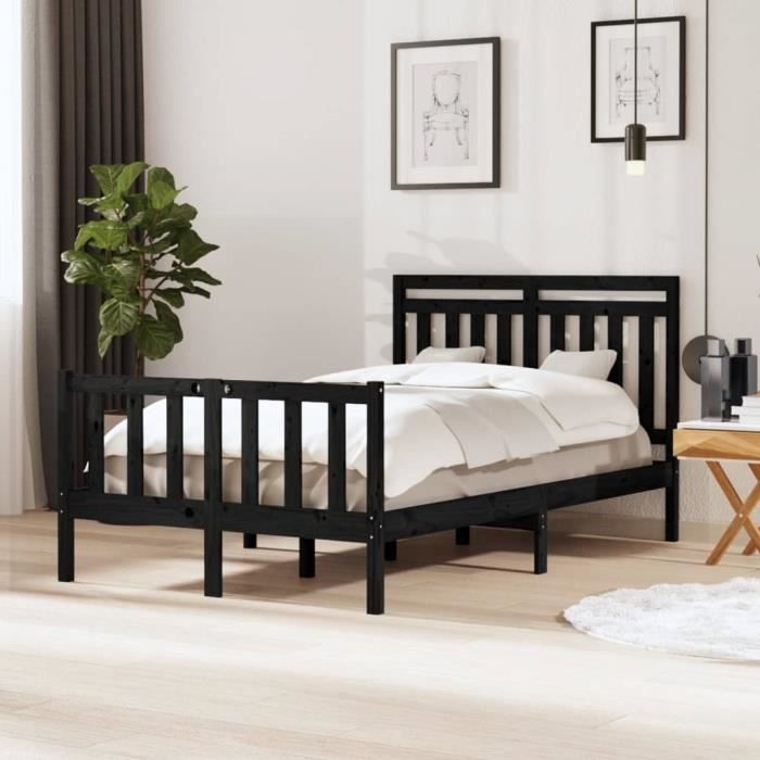 Lit Double En Métal 120x190 Cm Avec Tête De Lit - Cadre Robuste, Sommier à Lattes Inclus | Noir, Style B - 5