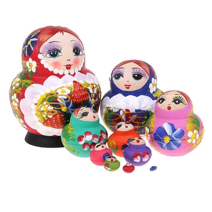 YAKELUS, Marque de poupées gigognes, 10 pièces, Série de Poupées Russes Matriochkas Poupee Russes 10 Pieces en Bois Peints? Fabrication Manuelle, Cadeaux, Jouets
