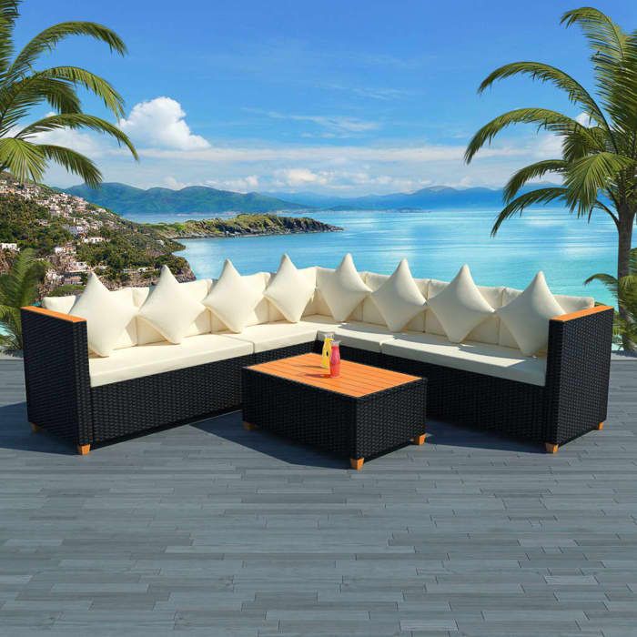 vidaXL Salon de Jardin 5 pcs avec Coussins Mobilier de Jardin Mobilier dExtérieur Meubles de Patio Meubles de Terrasse 42997