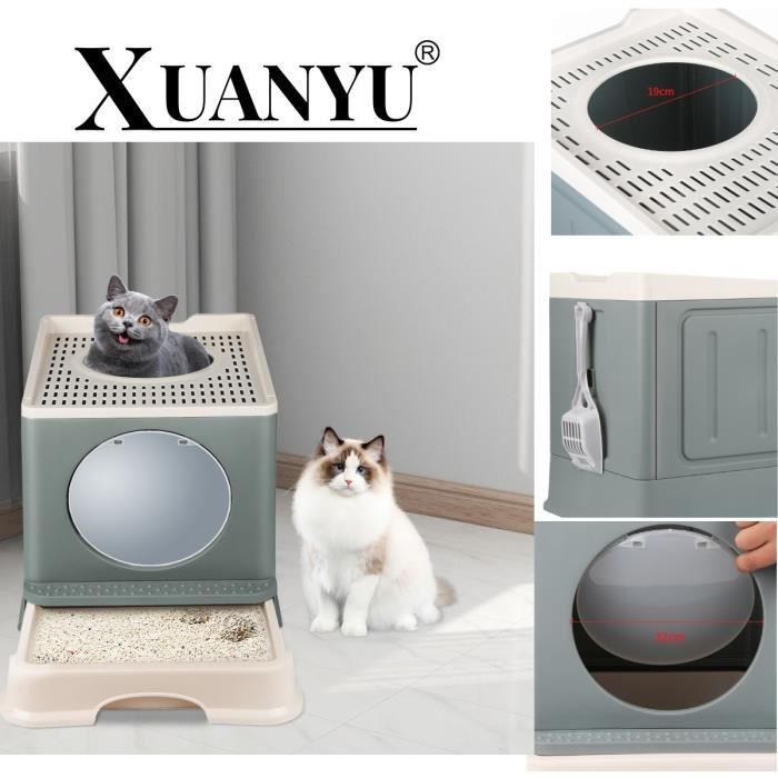 Comparer les prix de Bac à Litière Fermé avec Entrée par Le Haut et Couvercle à Trous - XUANYU - XXL - Gris