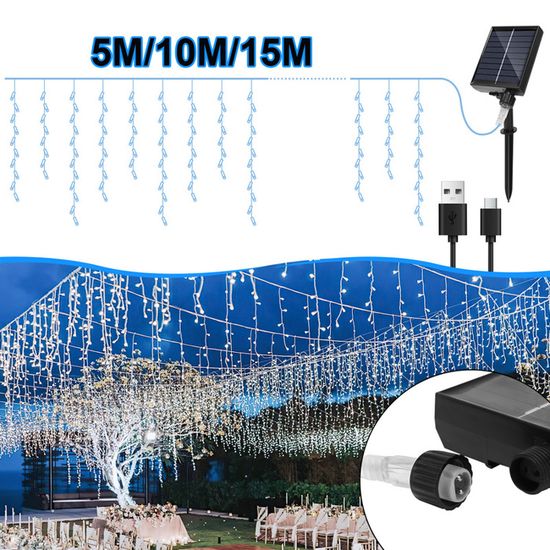 Guirlande Lumineuse Solaire Extérieure Eulenke – 600 LED Blanc Froid – 8 Modes + Télécommande – IP44 – Câble 15m