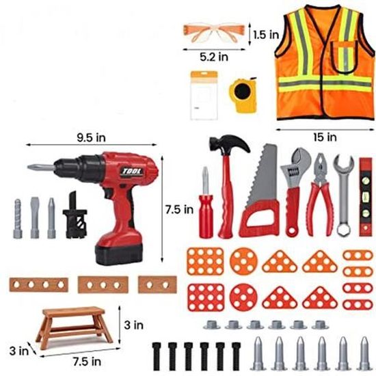 JOYIN 19 Pièces Outils Enfant Kit de boîte à Outils de Construction de boîte à Jouets avec perceuse électrique et Accessoires, Jouet Jeu d'imitation Cadeau pour Enfant Garçon Fille