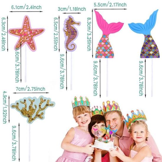 Silars Decoration Gateau Sirene 7 Pièces - Cake Topper Anniversaire Thème Sirène Pour Fille