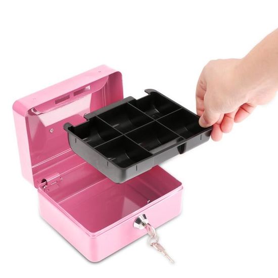Petite Caisse Forte En Métal Avec Serrure à Clé - 2 Clés Incluses - Pour Argent, Bijoux, Bureau, Maison