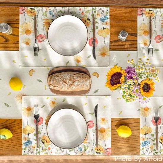 Sets De Table Printaniers Artoid Mode - Lot De 4, Motifs Fleurs/lapins, Polyester, 30x45cm