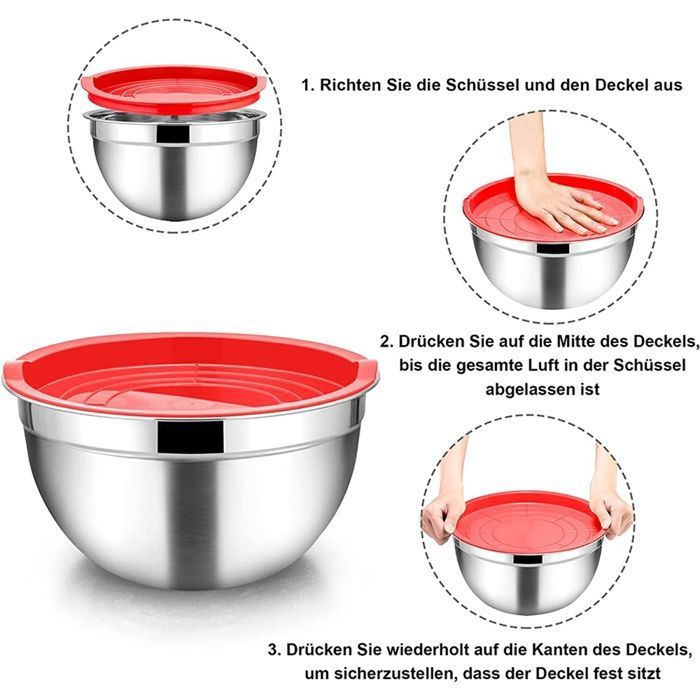 Grand Jiubiaz 5 Pièces Set Bol Mélangeur De Saladiers En Acier Inoxydable Saladier Plastique