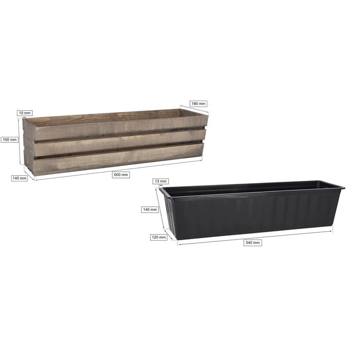 KOTARBAU Fioriera Lunga Con Vaschetta – 40x18x15 Cm, Marrone, Per Davanzali E Balconi, Con Sottovaso