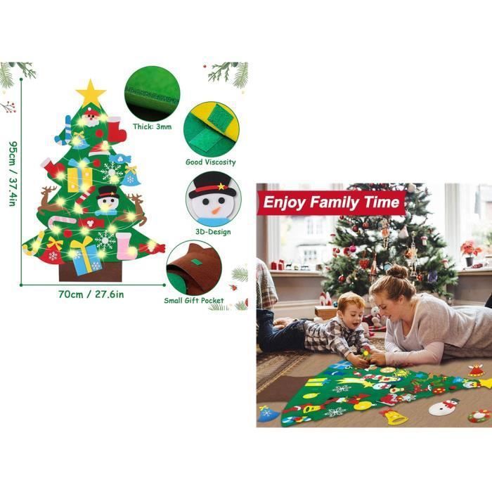 Feutre Arbre de Noël, 102 CM Sapin de Noël en Feutrine, 2025 Ensemble Arbre Feutre DIY avec 33Ornements Détachables pour Enfant Décoration Sapin Décoration pour Murale