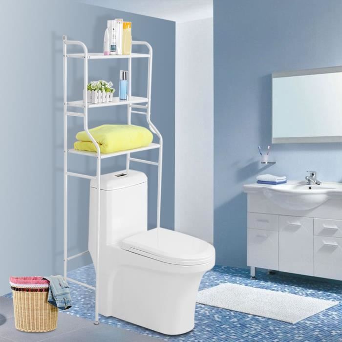 Étagère De Toilettes Blanche En Acier - Rangement Salle De Bain Pour Papier Toilette Et Accessoires