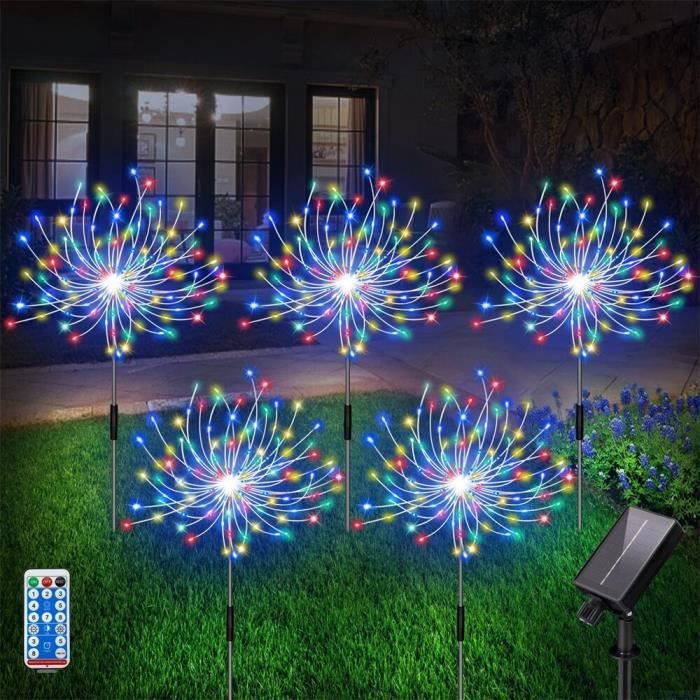 Lot 4 Lampes Solaires Feux D’Artifice 120 LED Joysing – Multicolore, Télécommande, 8 Modes, Jardin & Fête