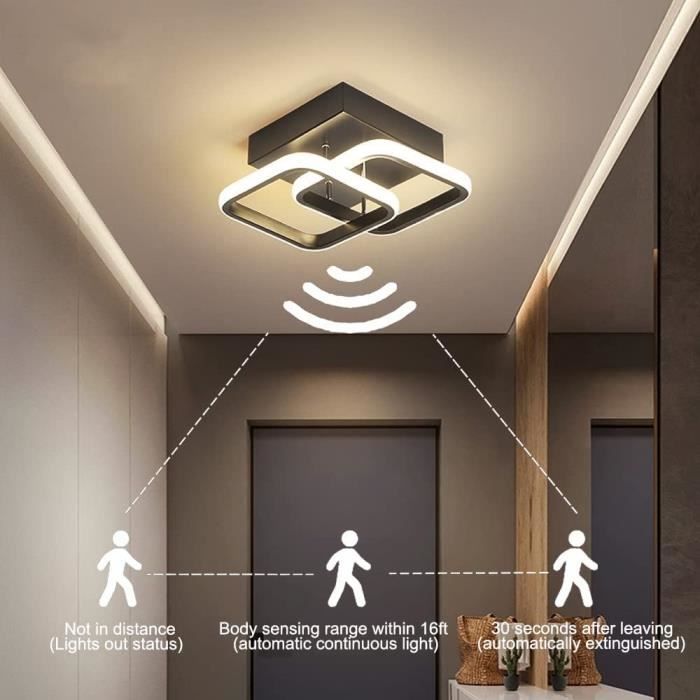 Plafonnier LED à détecteur de mouvement moderne 18W Blanc Chaud Lampe de  Plafond avec activé par le mouvement pour escalier,couloir