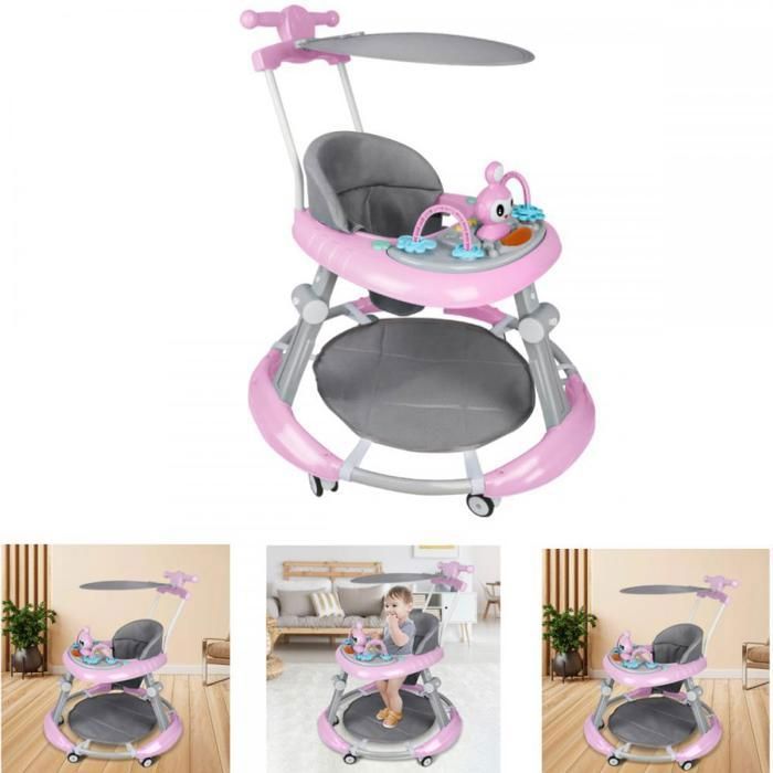 Trotteur Bébé Evolutif 3 En 1, Trotteur Marche Bebe Pliable Avec 3 Hauteur Réglable, Siège Et Plateau Amovible, Charge 12KG (Noir) | Leroy Merlin