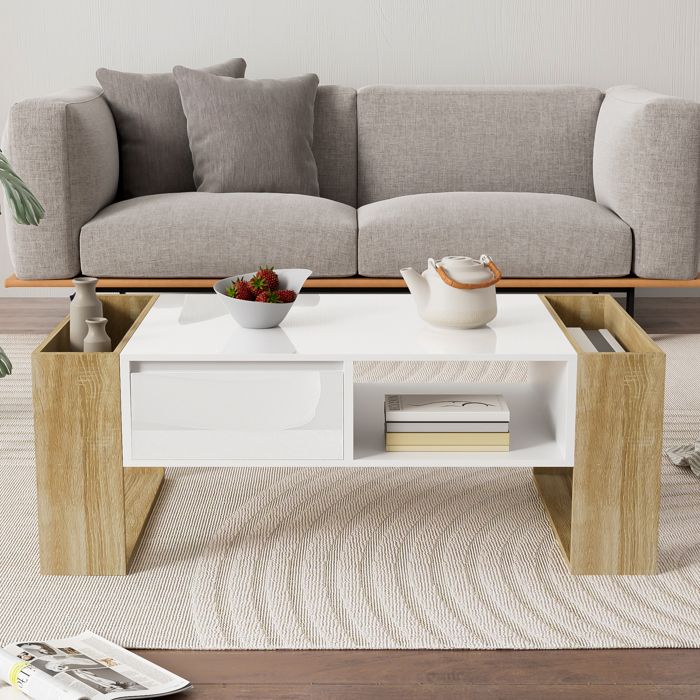 Table Basse Avec 2 Compartiments, Table D'Appoint, Finition En Couleur Canon Dimensions 109 9 Cm Longueur X 60 Cm Largeur X 45 2 Cm Hauteur 95465574