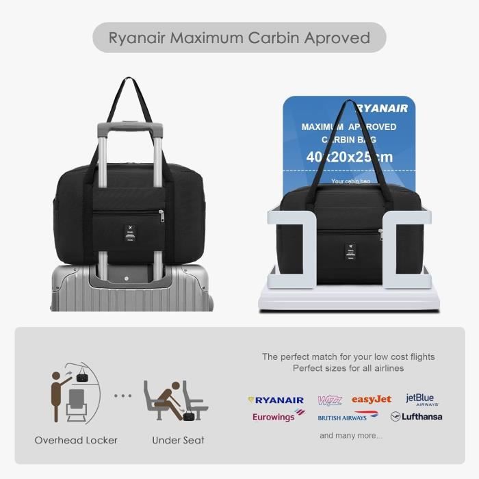 2Xsac 40X20X25 Ryanair Sac De Bagage 40X25X20 Sac De Voyage Pliable Sac De Cabine Avion Valise