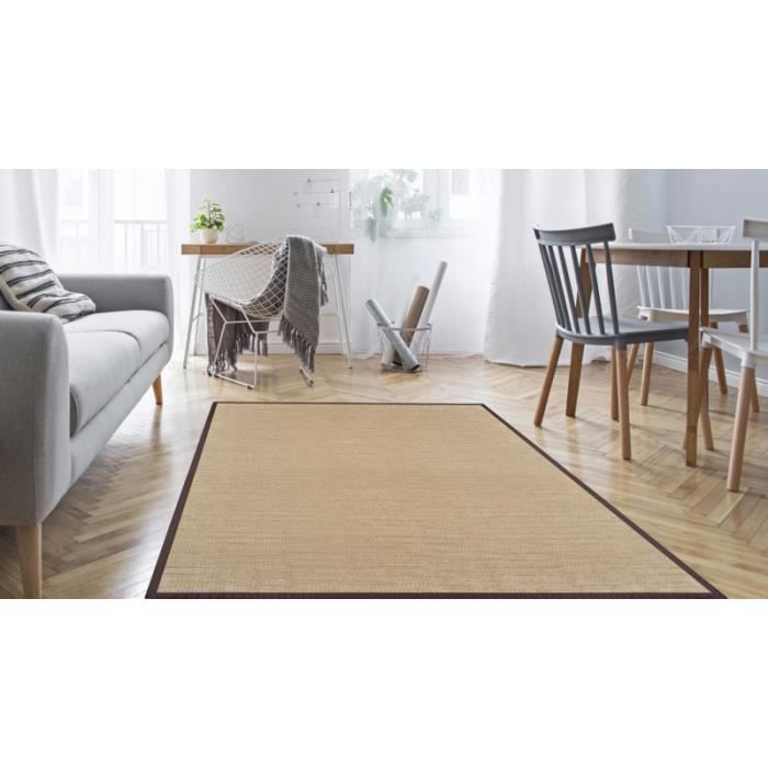 Tapis Vinyle Imprimé Lin Beige 300x200 Cm - PVC Antidérapant Lavable - Pour Cuisine, Salon, Salle à Manger - Intérieur/extérieur