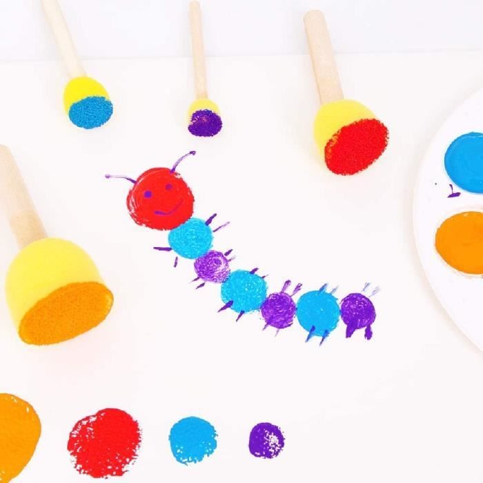 Pinceau en mousse éponge avec manche en bois, outil de peinture artistique  pour enfants, jouet de