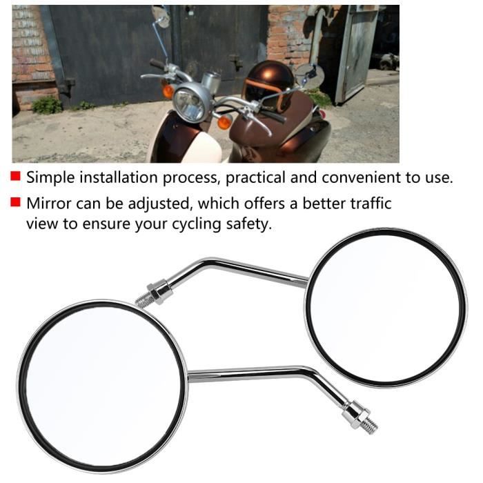 Paire De Rétroviseurs Moto Ronds 8mm - Droit Et Gauche - Ajustables Et Universels