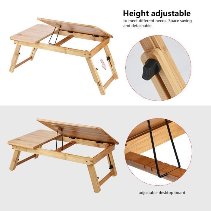 Bureau d'ordinateur portable pliant en bambou portable plateau de support de table (sans tiroir Bureau d'ordinateur portable pliant en bambou portable plateau de support de table (sans tiroir