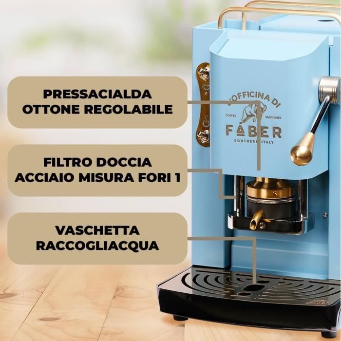 Machine à Café Faber Mini Deluxe Napoli Edition Blue Shield Avec Cadre En Acier Et Laiton 95219755