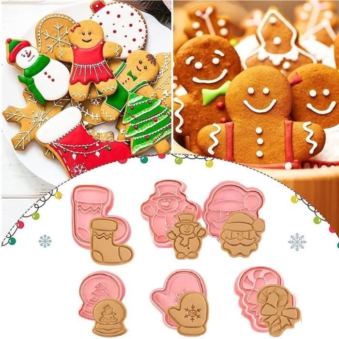 Lot De 6 Emporte-pièces Biscuits Noël 3D - Formes Père Noël, Sapin, Bonhomme De Neige... - En Plastique PP, Lavable Au Lave-vaisselle - 7