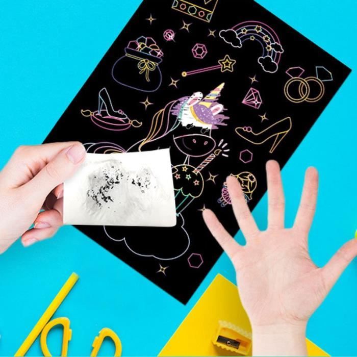 Papier à Gratter Arc-en-ciel - 100 Feuilles + 2 Stylos Bambou - Activité Créative Pour Enfants