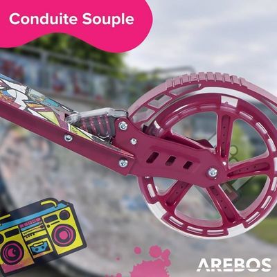 Trottinette Arebos Rouge - Réglable, Pliable, Roues LED, Frein Main & Pied - 100kg Max