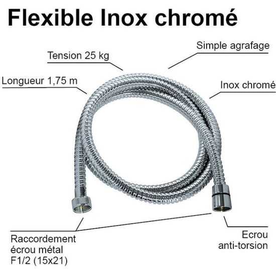 Flexible de Douche 1,5m en Acier Inoxydable, Tuyau de Douche Universel