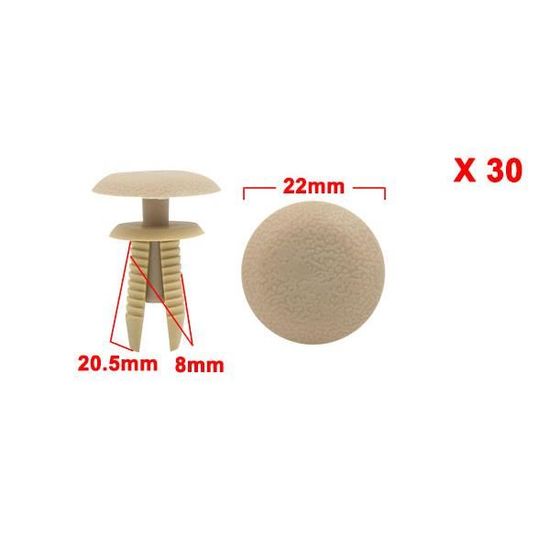 sourcingmap/® 30pcs 8mm auto voiture camion Beige Rivets plastique aile bouclier colliers type /à pousser in