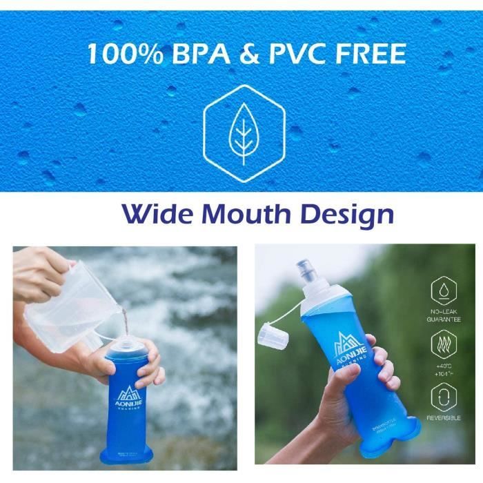 DORNNA® Gourde Souple Sans BPA 2PCS - Flasque Running, Soft Flask,  Bouteille d'eau pour Sport Utilisation Hydratation en Extérieur. (500 ML -  2 pcs) : : Sports et Loisirs