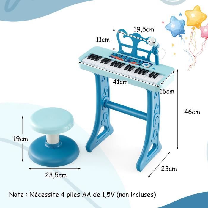 COSTWAY Piano pour Enfants 3 Ans 37 Touches avec Tabouret,Microphone  Réglable et Pupitre de Musique Amovible Jouet de Piano Noir - Cdiscount  Instruments de musique
