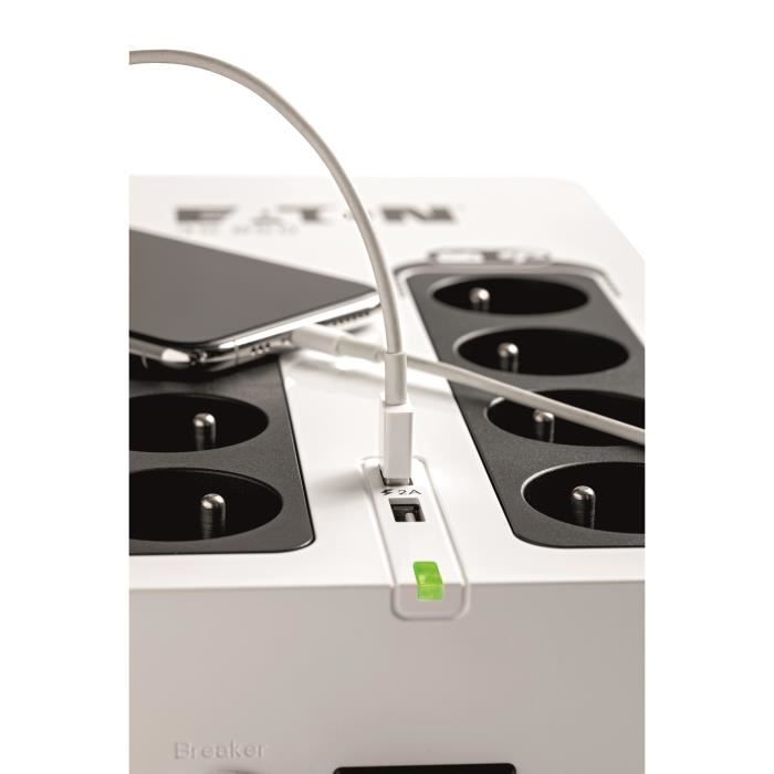 Onduleur/Multiprise/Parafoudre Eaton 3S 700 DIN - Off-line UPS - 3S700D - 700VA (8 prises DIN, 2 ports de charge USB) - Noir&Blanc - Onduleurs - Achat & prix