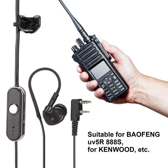 HYS Oreillette Radio Bidirectionnelle En Forme De G Compatible Avec Les Talkie-walkie Kenwood Baofeng UV-5R UV-82 BF-888S Wouxun (1