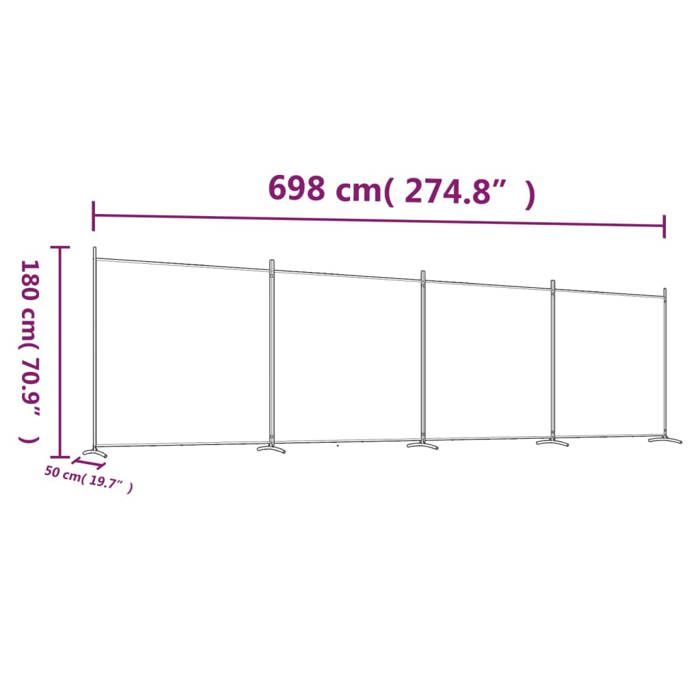 Paravent 4 Panneaux VidaXL 200x200cm - Séparation Pièce Noir - Pliable Et Stable - Decoration Salon