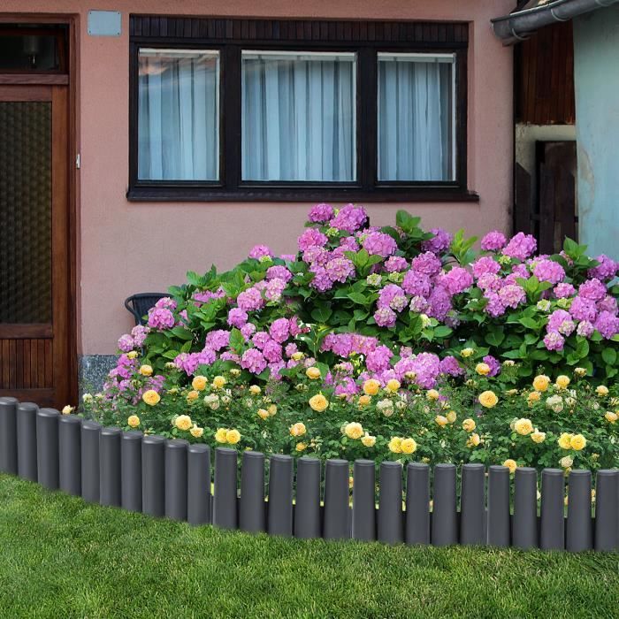 Palissade De Jardin Cellfast ECO 2,4 M Anthracite - Clôture Décorative, Bordure Souple Pour Plates-bandes