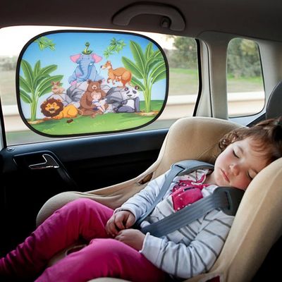 Pare-Soleil Voiture Bébé Lot De 2 - Protection UV 98% Avec Ventouses - Motifs Animaux Mignons 44x36,5 Cm