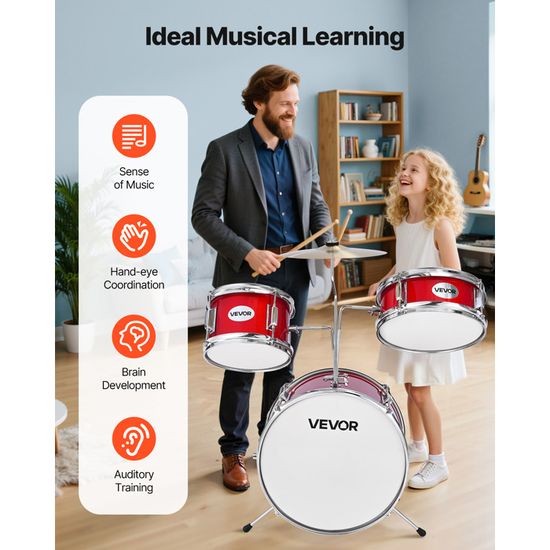 Batterie Enfant 3 Pièces LEADZM 14" - Avec Tabouret, Pédale, Baguettes