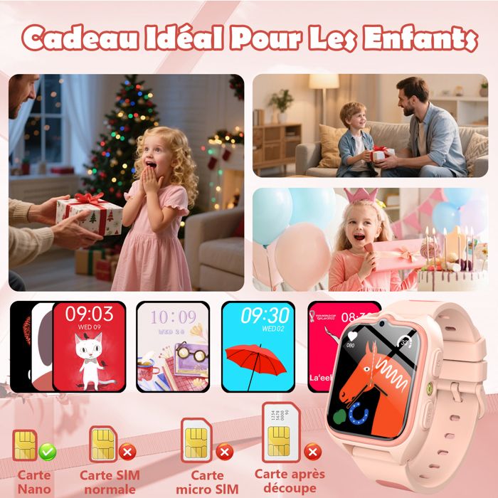 Montre Connectée Enfant 4G Avec GPS & Appels Vidéo - Smartwatch Sécurité Pour Filles Garçons 4-12 Ans