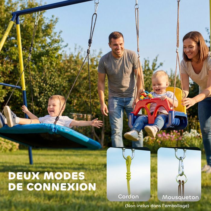 AIYAPLAY Balançoire portique pour Enfant avec Double balançoire | Aire de jeu extérieure, cordes réglables, cadre en acier, 3-8 ans, capacité de 150 kg, multicolore