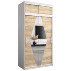 ABIKSMEBLE Boliwia 120 Armoire à Deux Portes Coulissantes avec Miroir, Tringle, Étagères et Extenstion 120x240x62 cm Blanc et